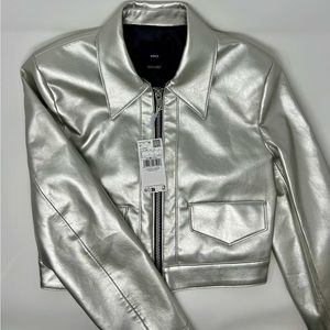 NWT - Mango Chaqueta metallic silver crop jacket - Size Small